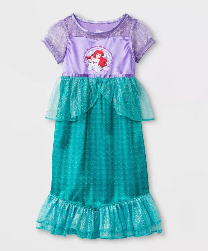 little mermaid night dress Disney Store Ariel The Little Mermaid Long Sleeve Nightgown, Size 3