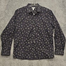 Bar III Mens Long Sleeve Button Shirt Slim Stretch Navy Floral XL 17-17.5 new