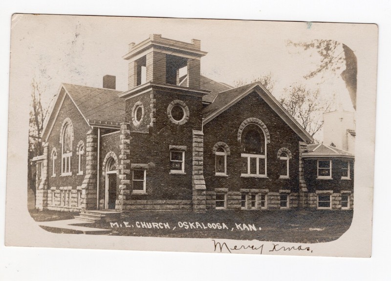 OSKALOOSA KANSAS Methodist Episcopal Church RPPC Real Photo POSTCARD 1910