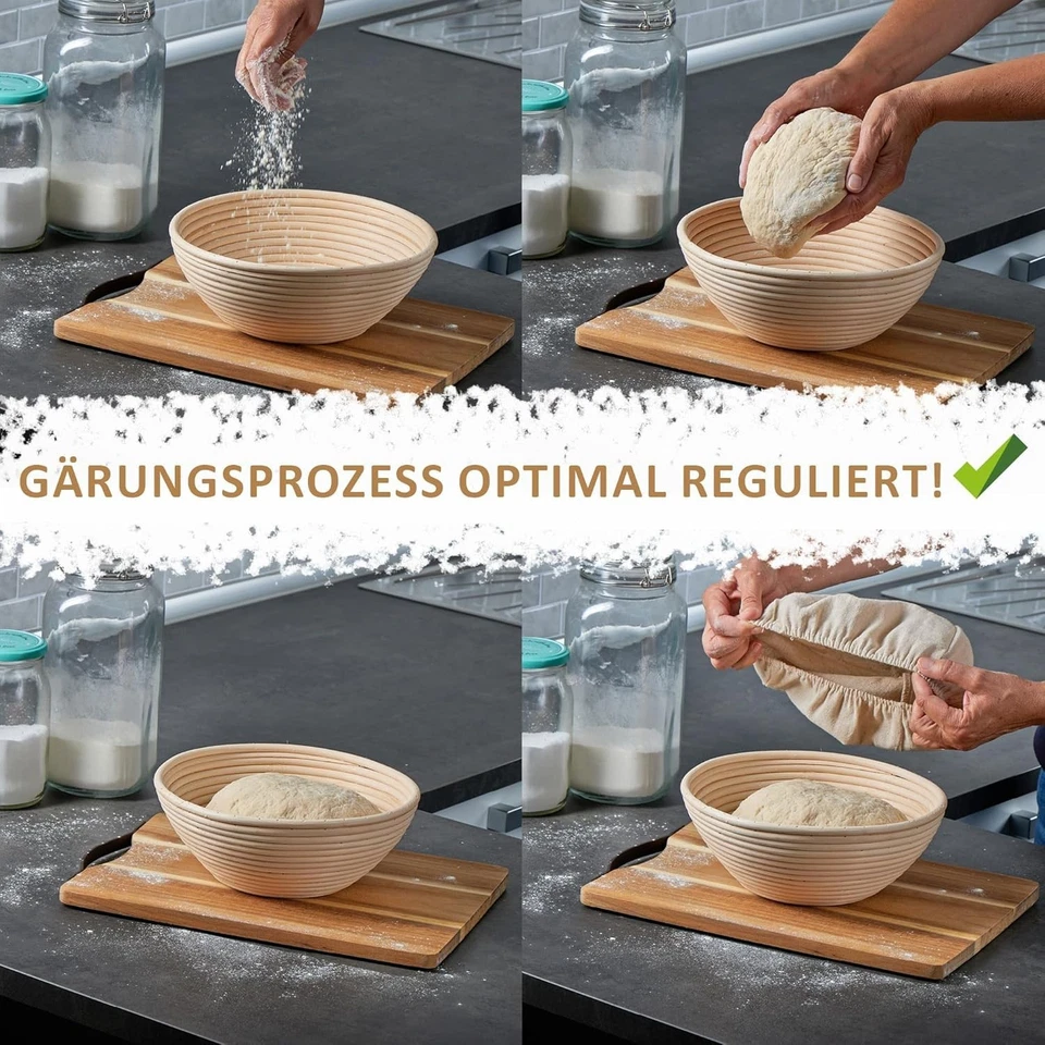 Gärkörbchen rund Set Peddigrohr Rattan Brotkorb Brotformen 25 cm Backformen Neu - Bild 4 von 4