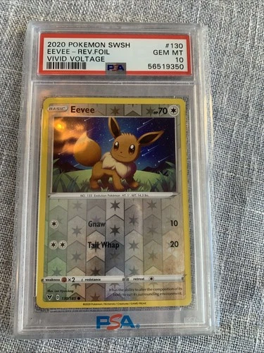 2020 POKEMON SWORD & SHIELD VIVID VOLTAGE #130 EEVEE-REVERSE FOIL PSA 9
