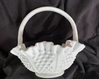 Vintage Fenton Art Glass Hobnail Milk Glass Basket Ruffled Edge 10" x 11" 3830 M