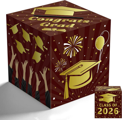 Graduation Decorations 2026 - Maroon Gold Graduation Card Box for Graduation Dec