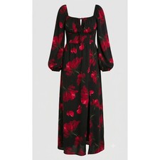Boohoo Dress 16 Milkmaid Balloon Sleeve Romantic Dark Florals Gothic Victorian
