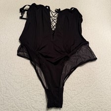 NWOT Victoria's Secret black lace-up corset teddy bodysuit XL