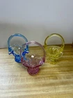 Fenton Glass Baskets With Handle Pink Blue Yellow Small