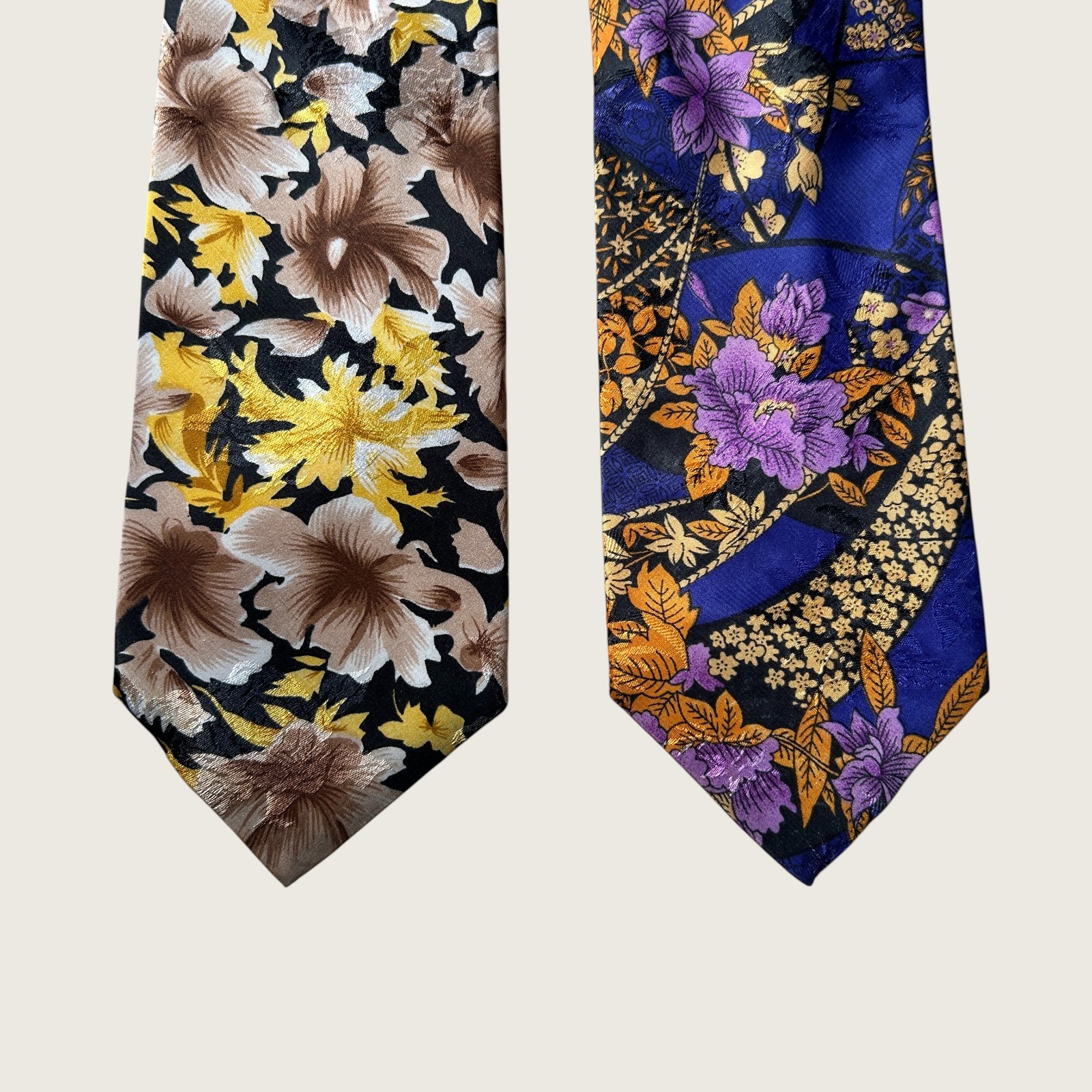 Vintage 2 Piece Valentino Fashions Silk Tie Lot Floral Print Neckties