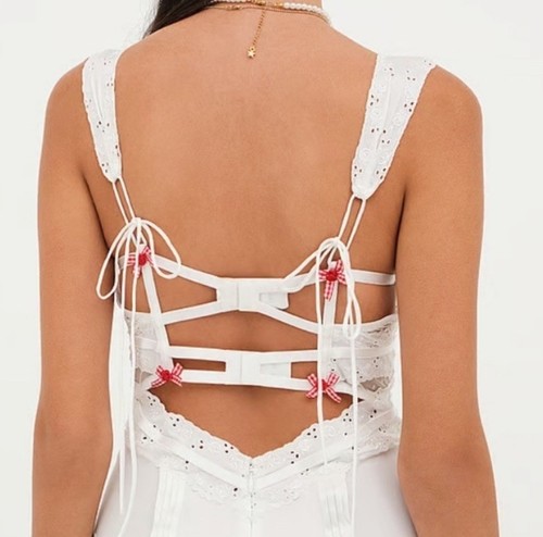 For Love & Lemons Martha Mini Slip Dress White Corset Eyelet Ruffle XS Bridal - 第 2/12 張圖片