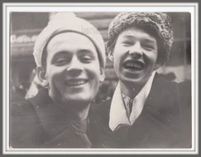 Joy Happy couple Friends Handsome young men boy teen Nice smile vintage photo