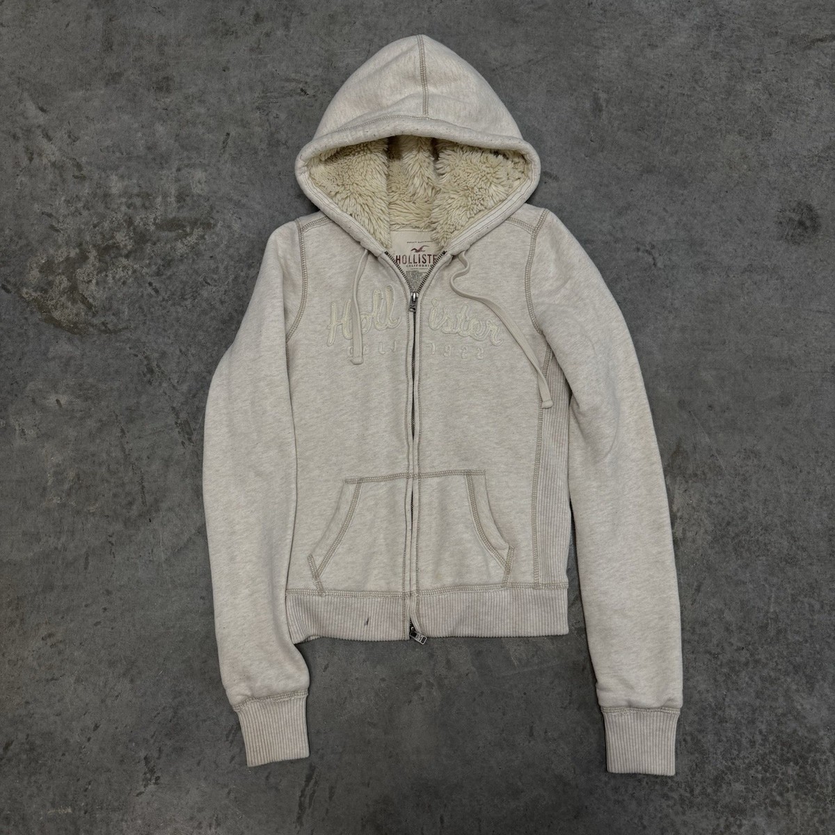 Vintage Y2K Hollister Womans Sherpa Fleece Lined Hoodie Coat Faux 