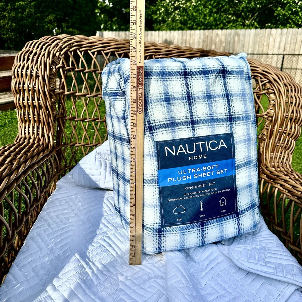 Juego de sábanas NAUTICA King azul estampado a cuadros polar acogedor felpa de 2 lados ultra suave Foto 4 de 4