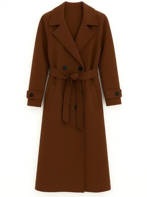 Damen Woll Trenchcoat lang zweireihig Mantel mit Gürtel warm Winter außenw