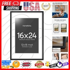 16x24 Black Wood Frame, High End Oak 16x24 Picture Frames with Mat 12x18 Phot...