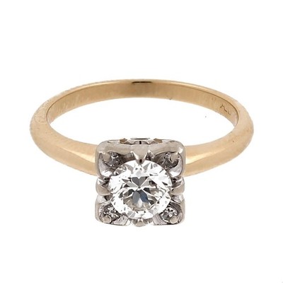 Solitär Diamant Verlobungsring 14K Bicolor Gold 0,58 TW GR. 5,25 Vintage