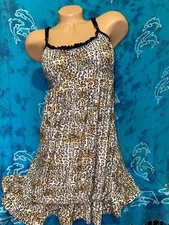 Kathryn Retro Animal Leopard Print Black Frilly Lingerie Babydoll Nightie Gown S