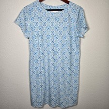 Jude Connally Women’s M Sun Dress Blue White Geometric Print Short Sleeve Mini