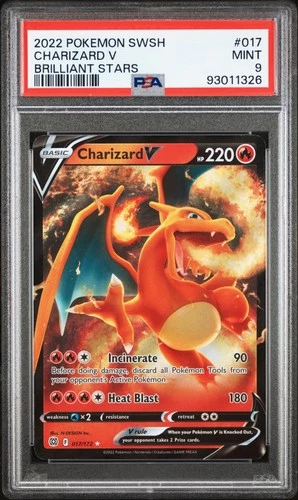 2022 POKEMON SWORD & SHIELD BRILLIANT STARS #017 CHARIZARD V PSA 9