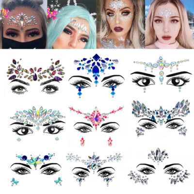 3D Diamond Face Jewelry Glitter Tattoo Sticker Festival Rave Party Rhinesto  