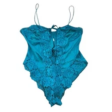Vintage Alana Gale Intimates Teddy Romper Lace High Cut Nylon Bodysuit Turquoise