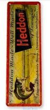 HEDDON FISHING LURE TIN SIGN 11 x 4  PLUG TOP WATER DIVING STICK BAIT BEER