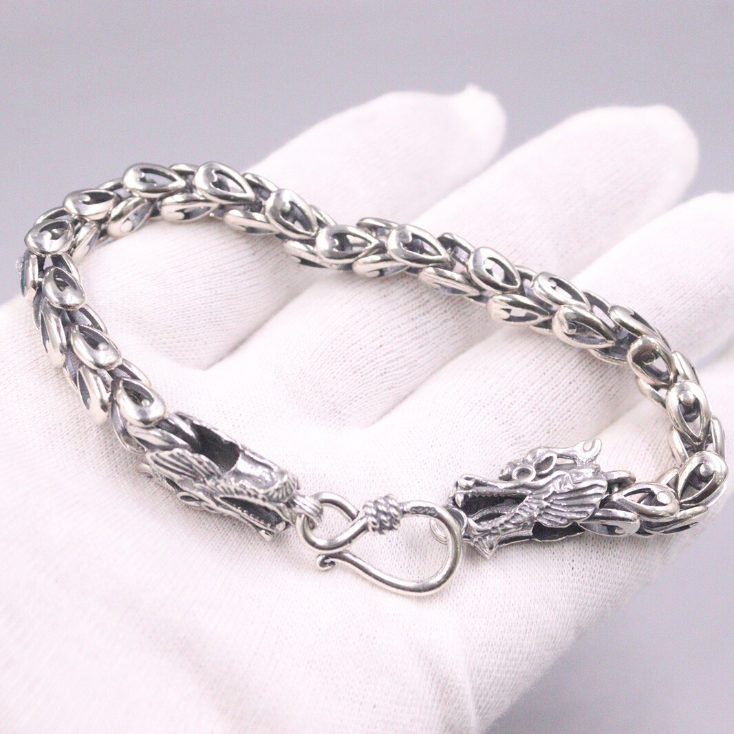 925 Sterling Silver Bracelet Women Silver Double Dragon Head