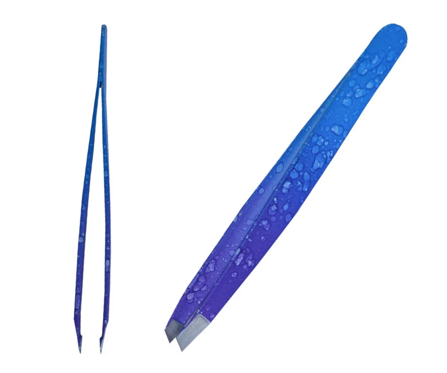 H2GEAR Professional Blue Tweezers Eyebrows Removal Plucking Hairs Slanted Tips Beauty