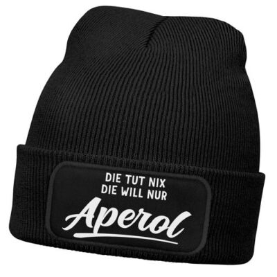 Damen Beanie mit Patch Strickmütze mit Spruch Lieblingsgetränk Party Aufdruck