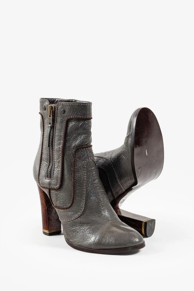 Stella McCartney Grey Patent Leather Ankle Boots, Size US 10 — 第 4/4 张图片
