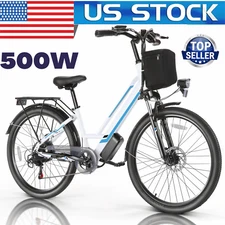 26" Electric Bike for Adults, 500W Mountain Bicycle Commuting EBike w/Rear Rack^