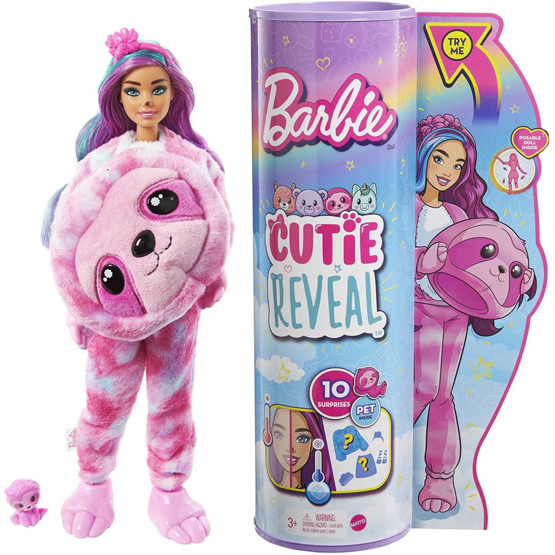 Barbie Cutie Reveal Fantasy Series Doll with Sloth Plush Costume & 10 Surprises