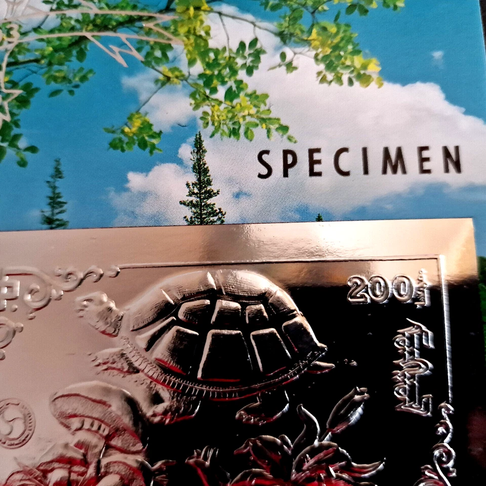Mongolia 1993 SPECIMEN Turtles Mushrooms MNH Silver Stamp Block - Image 3 of 4