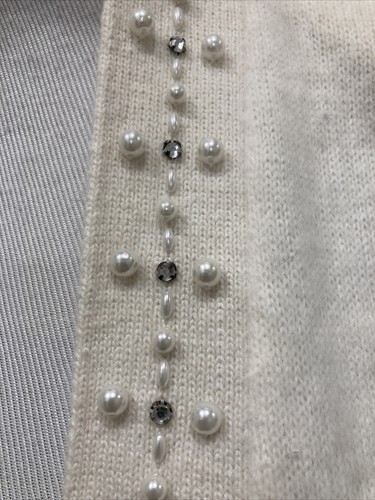 Eugenia by Angenie Winter White Open Cardigan SZ XL 40% Angora Embellished - Picture 2 of 16