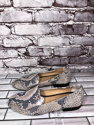 Me Too Yalec Snake Print Loafers Ivory Grey Leather Upper Shoes Women 7M US/38EU