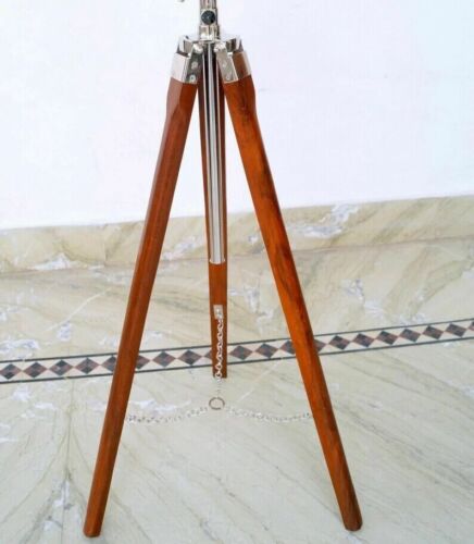 Wooden chrome nickel Corner Floor Tripod Stand Vintage Brown Suitable F/ Camera - Picture 2 of 6