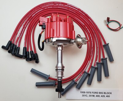 HEI Distributor & 8.5mm Spark Plug Wire Set For Ford 351C 351M 400 429 460 Engines - Black