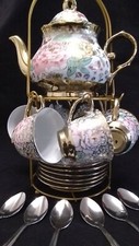 20 piece Chinese Tea Set Tea Pot 6 Cups Saucers Rack Multi set 3 oz Cup Floral