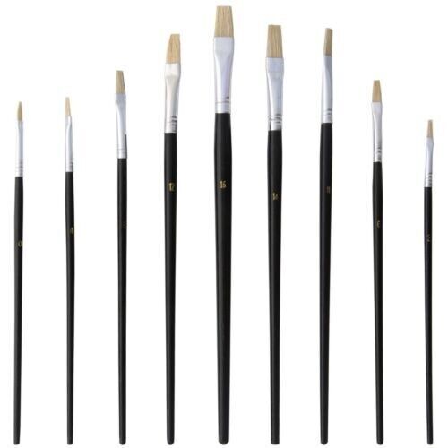 Paint Brush Set 9 Flat Head Tipped Thick Thin Art Hobby Model craft - Picture 1 of 4