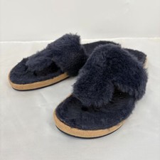 Jack Rogers Fuzzy Flip Flop Slippers, Size 7, Blue Made in Brazil Luxury