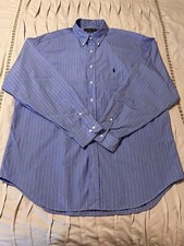 Ralph Lauren Men's Size 17.5 Red White Blue Stripe Button Down Shirt Classic Fit