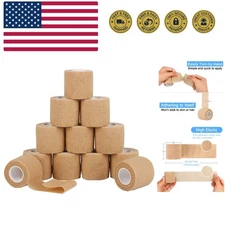 12 Pack Self Adherent Cohesive Wrap Bandages 2 Inches X 5 Yards,First Aid Tap...