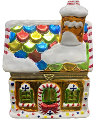 Vintage Christmas Gingerbread House Music Box Trinket Box Lights Up