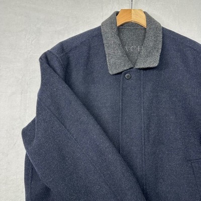 Vintage Apache Mens Wool Blend Jacket Gray Collar Button Up Coat