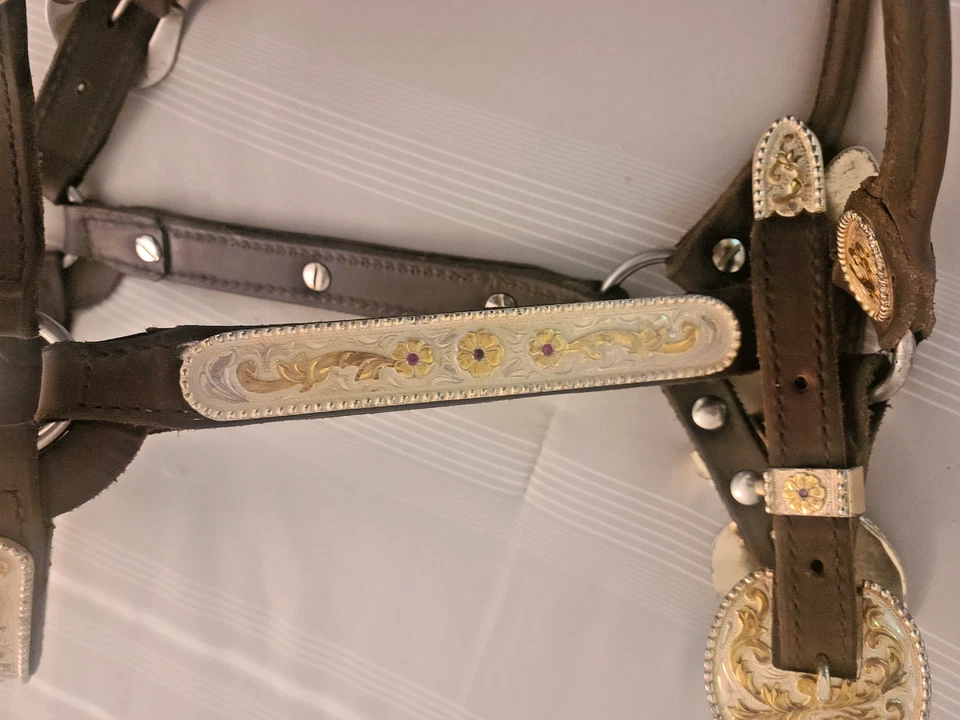 Beautiful Show Halter Quality Leather Silver Stones Full Size Horse EUC - Image 4 of 4
