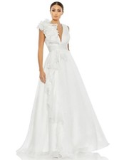 Mac Duggal Ruffle Shoulder V-Neck Chiffon Gown Size 2