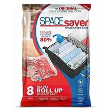 Space Saver Premium Travel Roll-Up Storage Bags Double-Zip Seal 8 Pack Brand New
