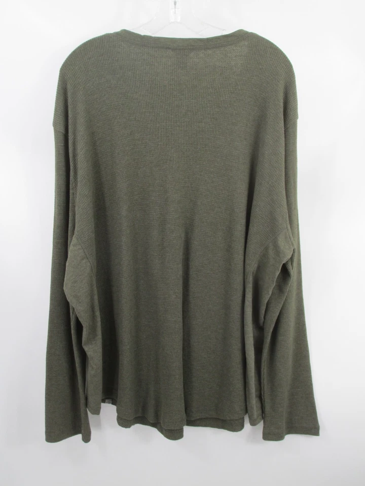 EDDIE BAUER Henley Thermal Waffle Knit Top Women 3X Olive Green V-Neck Outdoors - Image 2 of 4