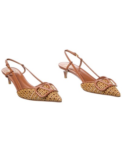 Sandale à bride Valentino Vlogo 40 paille et cuir (authentique pré-aimée) - Photo 1/5