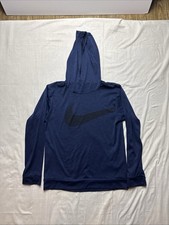 Nike Dri-FIT Hoodie Youth Medium Blue Big Swoosh Athletic Pullover