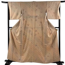 JAPANESE KIMONO FINE PATTERN LIGHT ORANGE 158cm 5 ft 2 in PURE SILK B2590