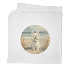 'Westie Dog on Beach' Cotton Baby Blanket / Shawl BY00049928
